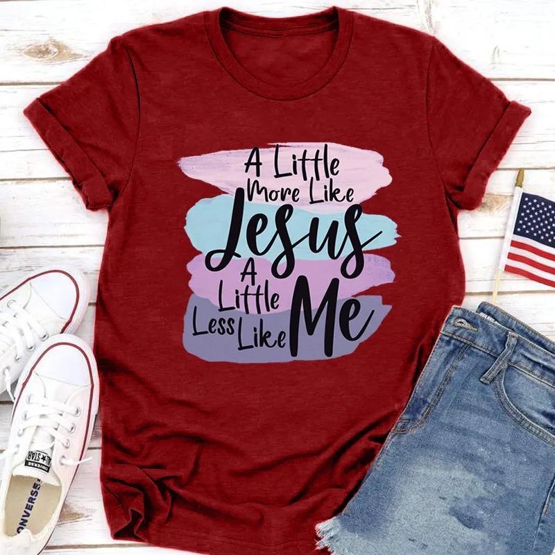 БОЛЬШЕ, ЧТОБЫ НРАВИТСЯ JESUS LESS ME Принт Женская футболка с коротким рукавом и круглым вырезом Свободная женская футболка Женская футболка Топы Одежда Camisetas Mujer