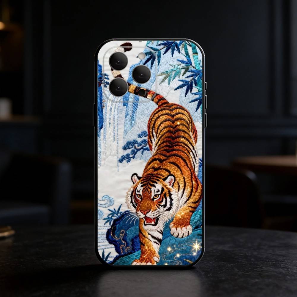 Japanese Ukiyo-e Tiger Phone Case Silicone black Soft For IPhone 17,16,15,14,13,12,11,SE,Plus Pro Max