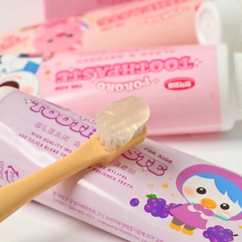 Pororo Kids Toothpaste - Cavity Protection Low Fluoride Oral Care with 4 Fruit Flavors, Improving Gum Health