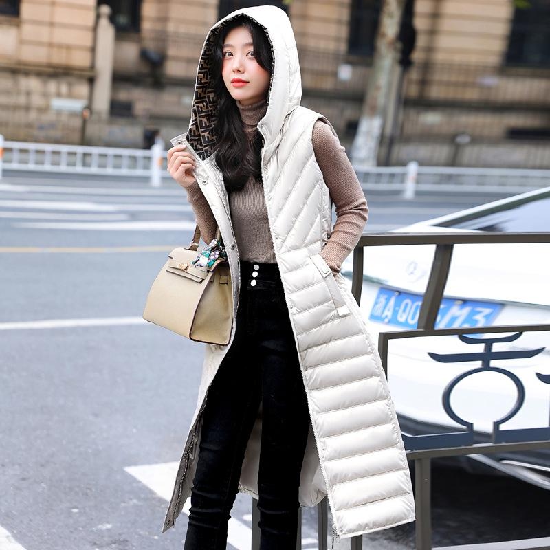 Тонкий хлопковый жилет, женский длинный жилет с капюшоном длиной до колена, осенне-зимний вариант для ношения жилета