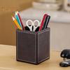 Pen Holder White Stitching Faux Leather Desk Organizer Waterproof Easy To Clean Square Pencil Holder