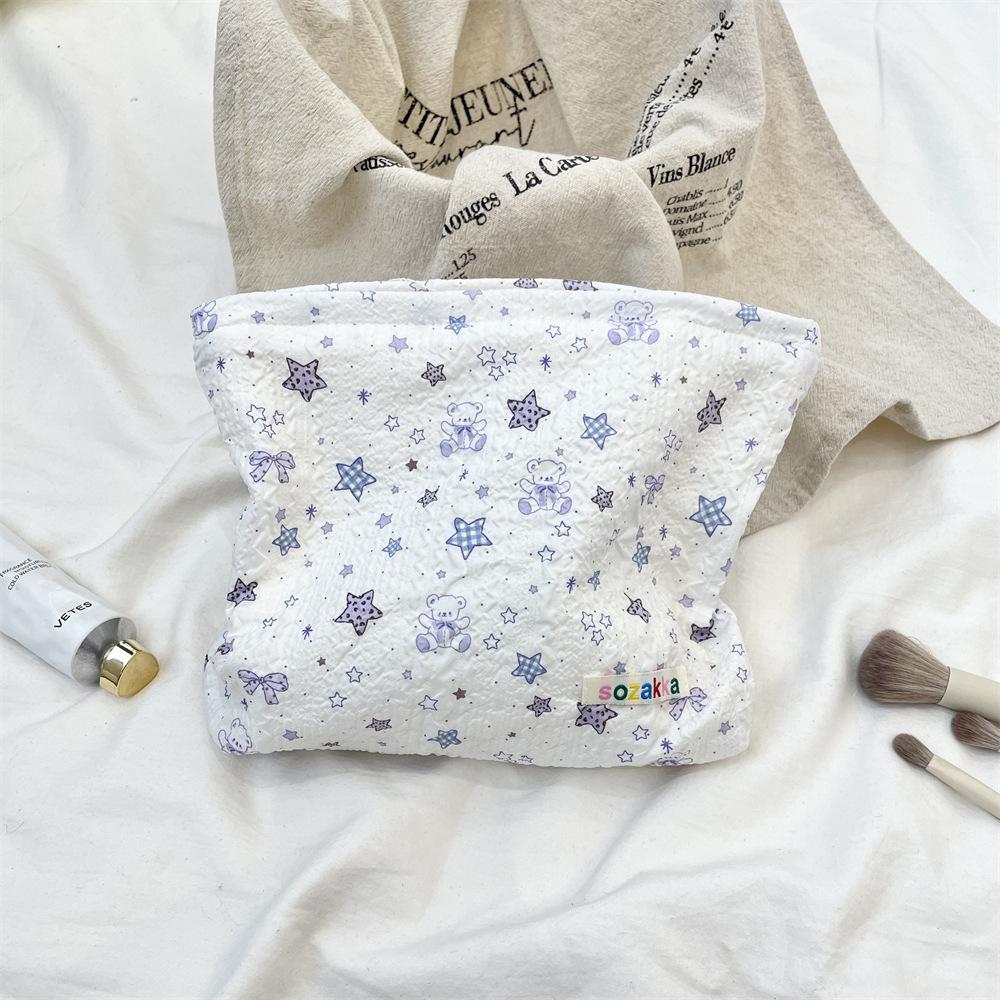 1 шт. Двусторонняя косметичка с мультяшным рисунком, большая вместимость, многофункциональная парусиновая сумка для хранения на молнии для путешествий