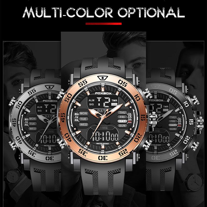 LIGE Luxury Men's Watch Quartz Dual Display Military Sport Men Watch Casual Silicone Strap Waterproof Luminous Men's Watches+Box