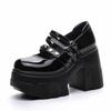 Fashion High Quality 11CM Patent Genuine Leather Breathable Buckle Platform Chunky Heels Pumps Summer Ankle Boots Mary Jane Casual Shoes