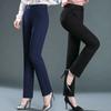 Spring Autumn Casual Button Elastic Mid Waist Black&Navy Blue Straight Trousers Office Lady Quick Drying Suit Pants Female