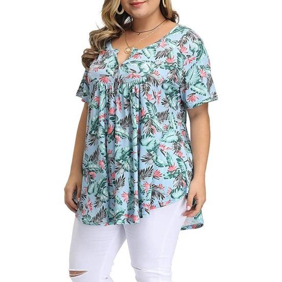 Женские топы с V-образным вырезом, коротким рукавом, туника, рубашка с пуговицами, свободный крой, повседневная пляжная блузка, повседневная одежда