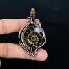Ammonite Fossil & Rainbow Moonstone 999 Copper Wire Wrapped Pendant, Handmade Gemstone Jewelry Pendant For Memorial Day