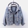 Джинсовая куртка с капюшоном, женская короткая модная куртка с большим карманом, повседневное пальто, топ