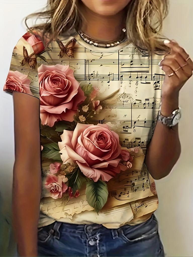 Женская футболка с коротким рукавом, цифровая 3D-печать, красивый рисунок пейзажа, круглый вырез, повседневный короткий рукав