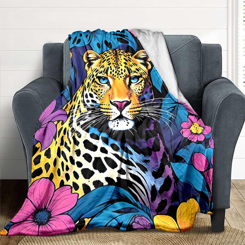 1pc Leopard Floral Lightweight Flannel Blanket, Comfortable and Warm Blanket, for Office and Camping Sofa Bed, Livingroom120