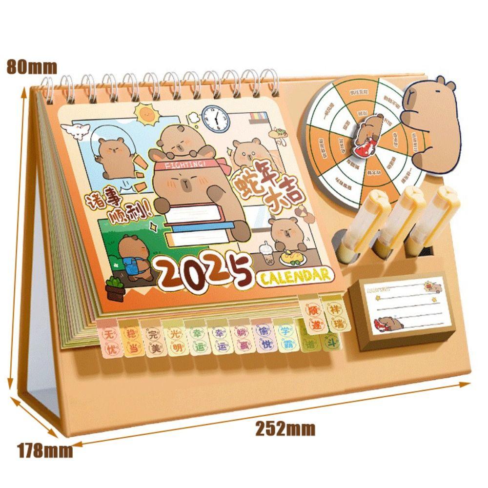 Календарь на 2025 год с колесом удачи Капибара/Змея Ежедневный Ежемесячный Планировщик Расписание Школа