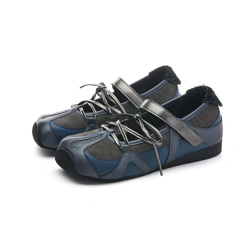 Модная женская обувь из натуральной коровьей кожи, новинка 2025 года, женские балетки Мэри Джейн на плоской подошве, нескользящие, на шнуровке, женские лоферы, большой размер