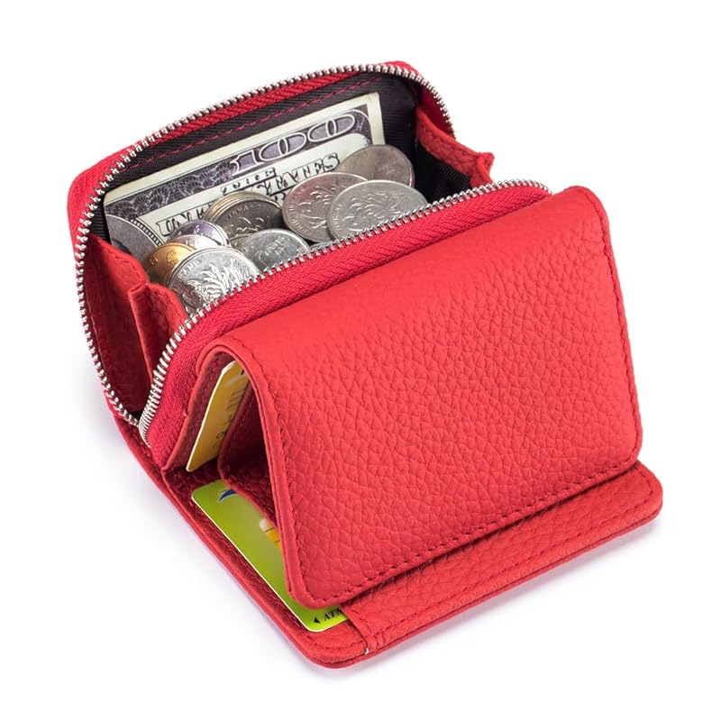 Yocipa Genuine leather compact multifunctional Wallet ladies leather tri-fold mini wallet skimming prevention coin purse card holder Coin case small