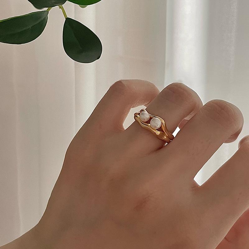 VENTFILLE 925 Sterling Silver Geometry Pearl Irregular Rings For Women Korean Sweet Temperament Jewelry Girls Gift Dropshipping