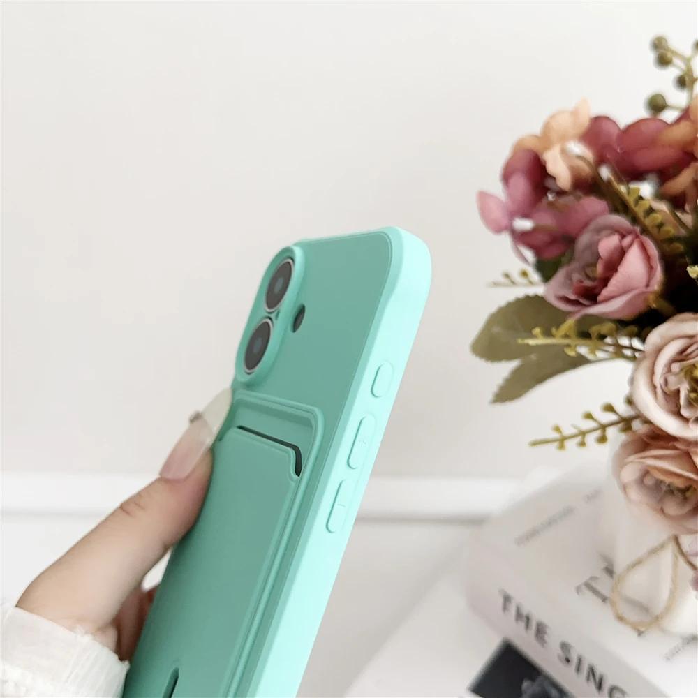 Жидкий силиконовый держатель для карт, чехол-кошелек для iPhone 16 15 14 13 12 11 Pro Max X 7 8 Plus, противоударный, мягкий чехол Candy