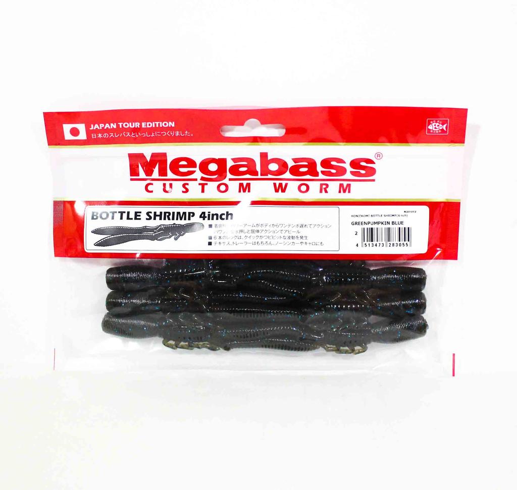 Megabass Мягкая приманка для креветок в бутылке 4 дюйма, зеленая тыква, синяя (3055)