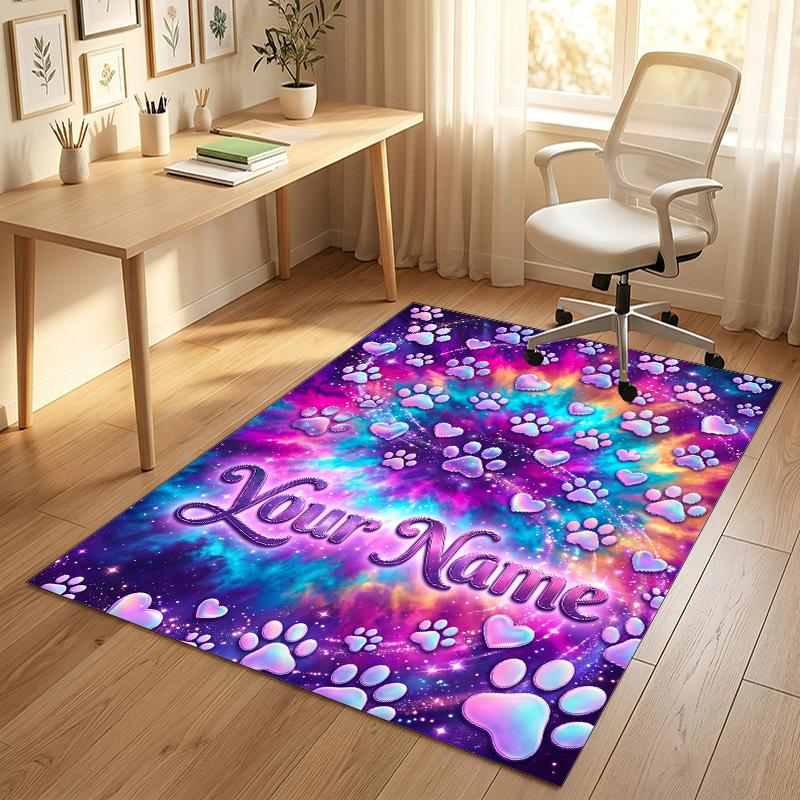 Dog Theme Crystal Velvet Rug Personalized Custom Name Text Soft Floor Mat Home Decor