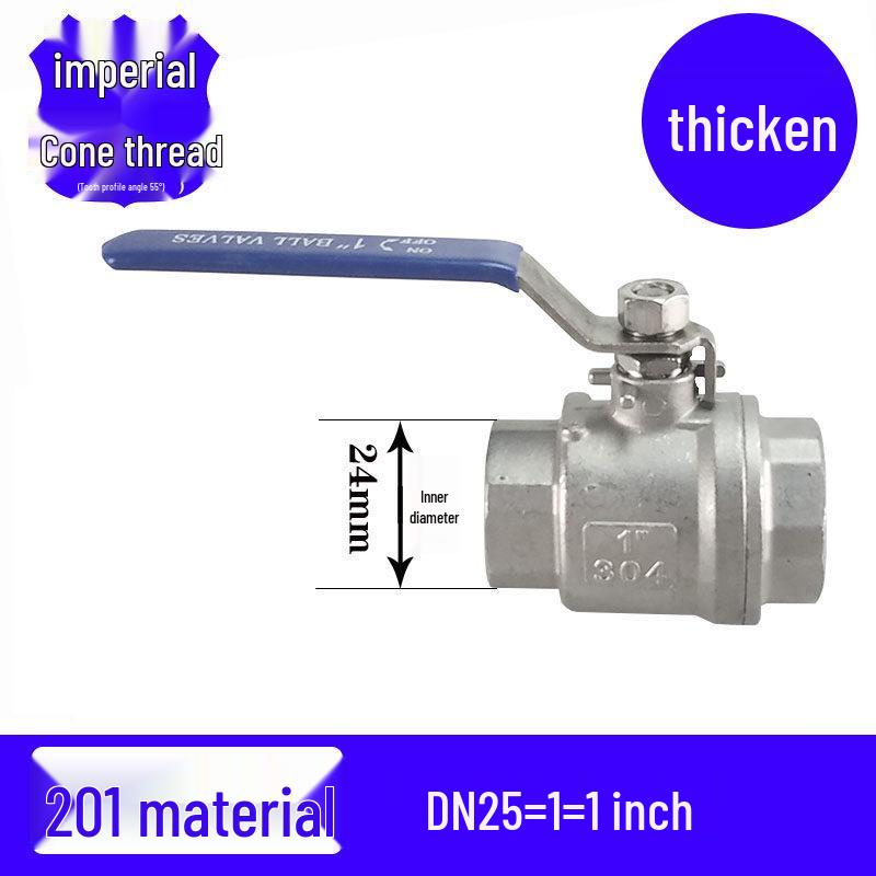 201/304 Stainless Steel Female Thread Ball Valve, Two-Piece, Sizes 1/2", 3/4", 1", 2" (DN15-20)