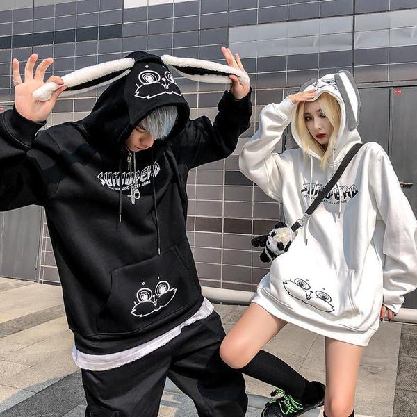 Couple Hoodies Animal Printed Kawaii Rabbit Hoodie Sweatshirt Tops Cute Bunny Graphic Outerwear