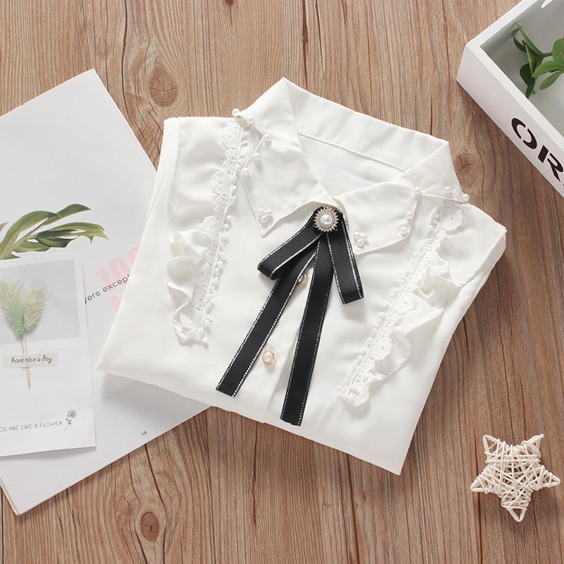 2022 Белая кружевная рубашка с длинным рукавом для девочек - Повседневная весенняя одежда для малышей и школьниц