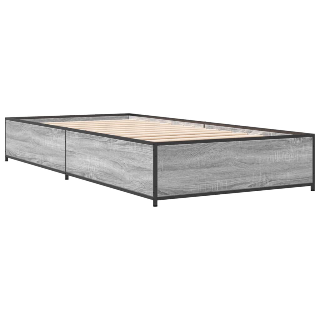 Bed Frame Gray Sonoma 75x190 cm Particleboard and Metal