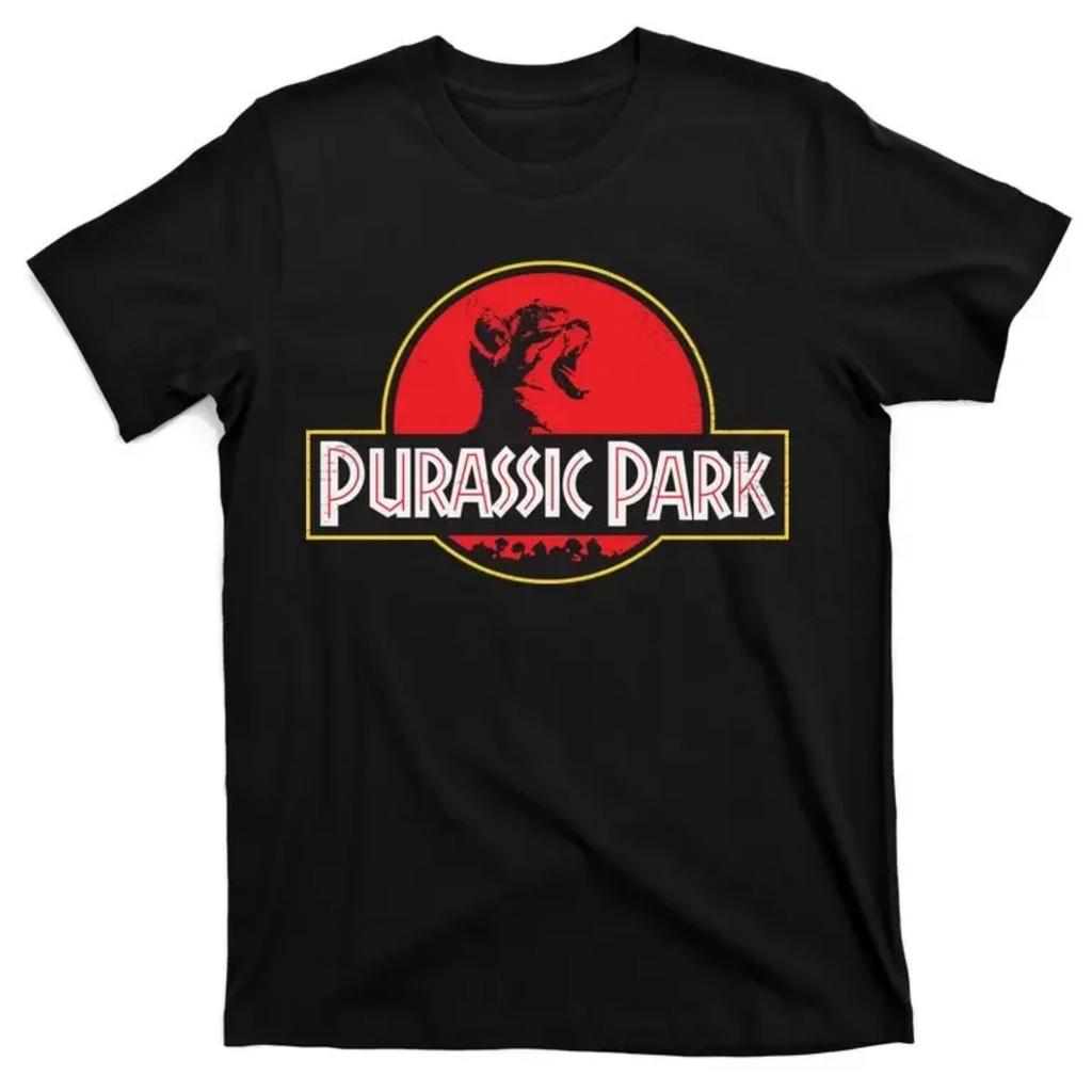 Funny Purassic Park Cat T-Shirt New 100% Cotton O-Neck Summer Short Sleeve Casual Mens T-shirt Size S-3XL