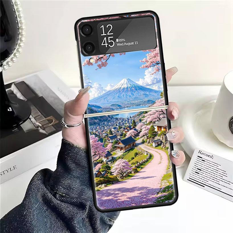 Японская вишня Гора Фудзи Чехлы Для Samsung Galaxy Z Flip 4 5 6 7 3 Z Flip7 Flip6 Flip4 Flip5 Flip3 5G Жесткий Ударопрочный Fundas C