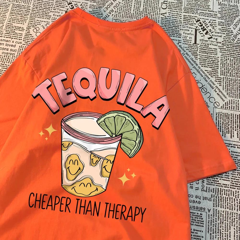 Tequila Cheaper Than Therapy Мужские топы Простота Свободная уличная одежда Творчество Футболки с круглым вырезом Футболка с круглым вырезом для женщин