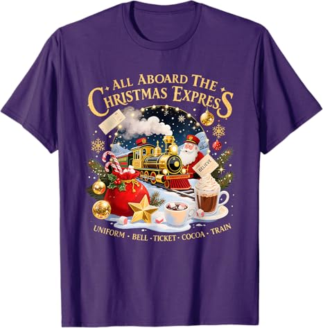 All Aboard The Christmas Express Train Santa Holiday TShirt Y2k Funny Graphic Xmas Costume Novelty Gift Short Sleeve Blouses