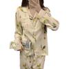 Narebuy Long Sleeve Pajama Set with Padded Loose Elastic Lazy Style for and Winter Women's V-Neck Pockets, Front, Button-Down Detail, Thin,