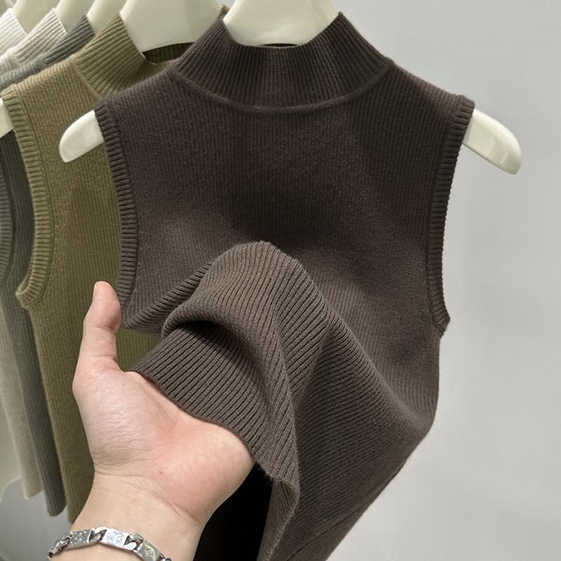 Turtleneck Sleeveless Sweater Slim Fit Pullover Vest Women's Autumn Ribbed Knitted Base Layer Sleeveless Top