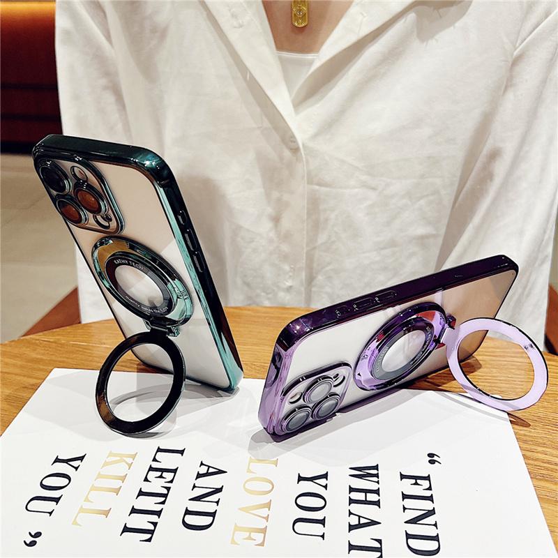 Роскошный чехол для iPhone 15 Pro Max с магнитной рамкой с гальваническим покрытием Magsafe и подставкой для телефона для iPhone 11 12 13 14 15 16 Plus Защитная крышка