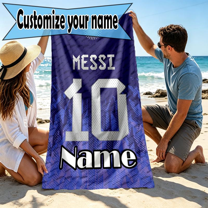 Custom Name Personalized football star Print Beach Towel, for Trip Camping Beach Party Home Decor, Birthday Gift for Family & Friends