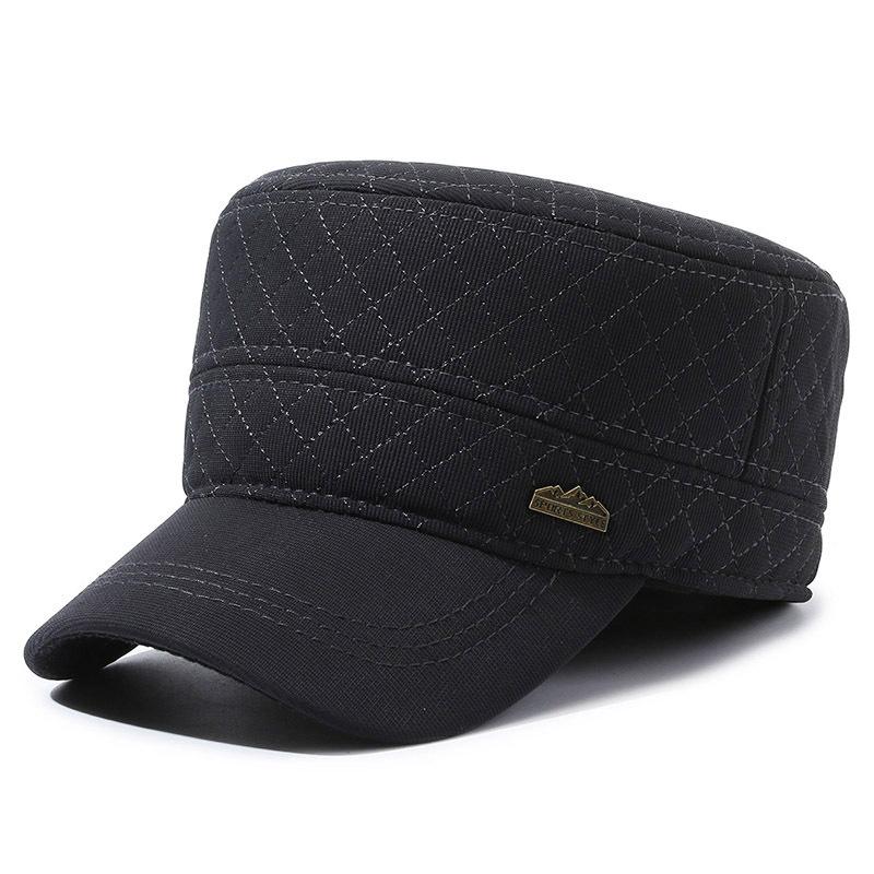 Middle-Aged and Elderly Military Caps Men's Autumn Winter Wool Flat Cap Old Man Velvet Thick Warm Ear Protection Cap