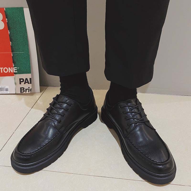 Black Small Leather Shoes Men's British Style Student Versatile Soft Leather Korean Version College Style Japanese Thick-soled Young Men's Leather