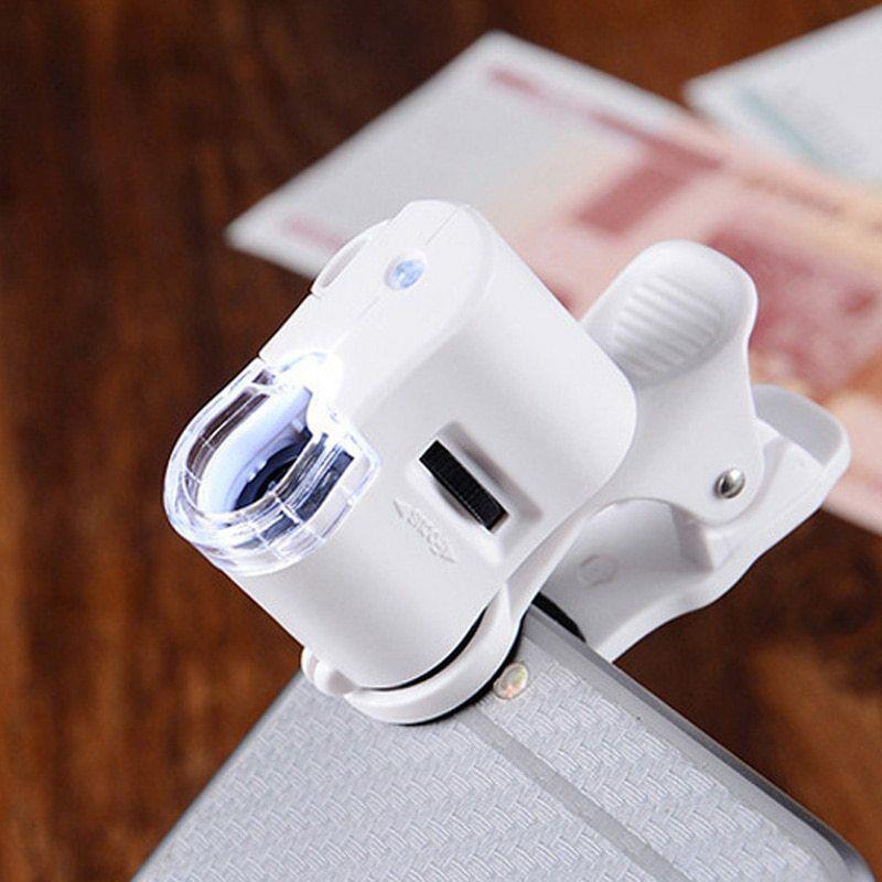 60X Универсальный мини-зажим для мобильного телефона со светодиодной УФ-лампой, лупа для микроскопа, лупа