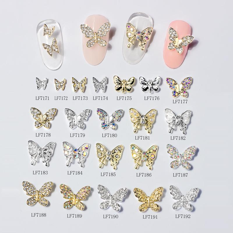 3D Metal Butterfly Nail Art Decorations with Mini Rhinestones