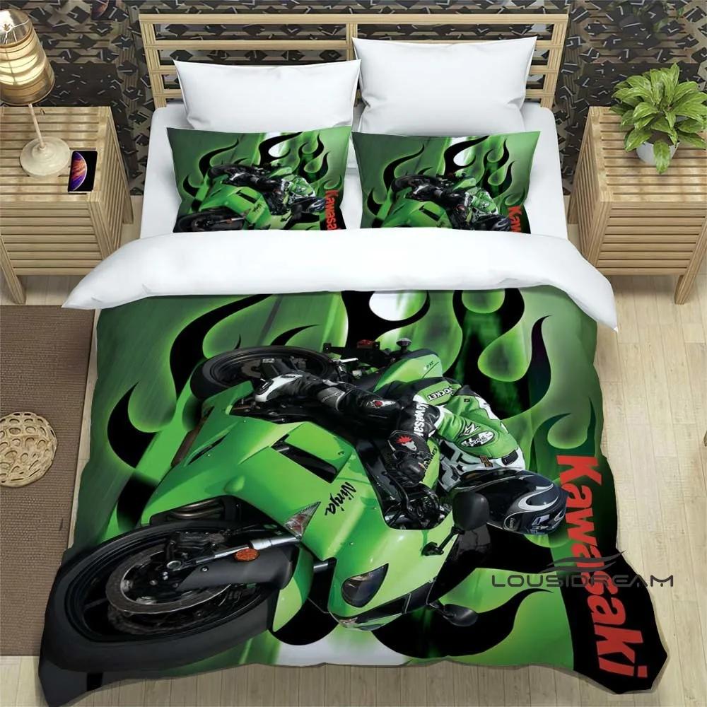 3D Ретро Принт Логотип Мотоцикла K-Kawasaki Комплект Постельного Белья Элегантный Комплект Постельного Белья Пододеяльник Покрывало на Кровать Роскошный Подарок на День Рождения