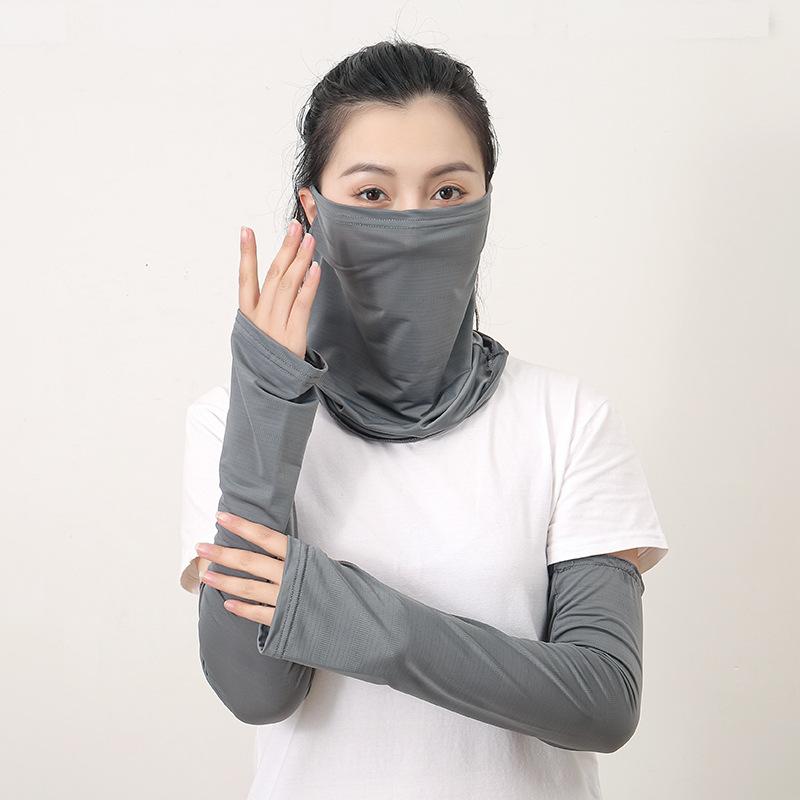 2pcs Ice Fabric Arm Sleeves Neck Face Scarf Sun UV Protection Running Cycling Sunscree Women Cool Summer Outdoor Cover Unisex