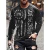 Flag Print Long Sleeve Novelty Vintage T-Shirt - Stylish, Comfortable, and Durable Tees for Autumn - Mens Fashionable Clothing for Casual Wear