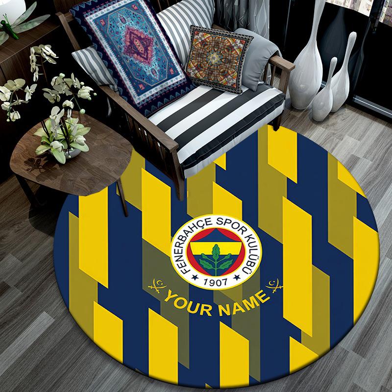 Custom Name Fenerbahce Round Area Rug,Carpet Rug for Living Room Bedroom Sofa Playroom Decor,Non-slip Floor Mat