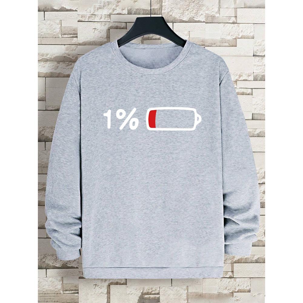 Срочно для зарядки 1% Забавный принт Мужская одежда Pattern Свободный свитшот Новый большой размер с длинными рукавами Уличный женский
