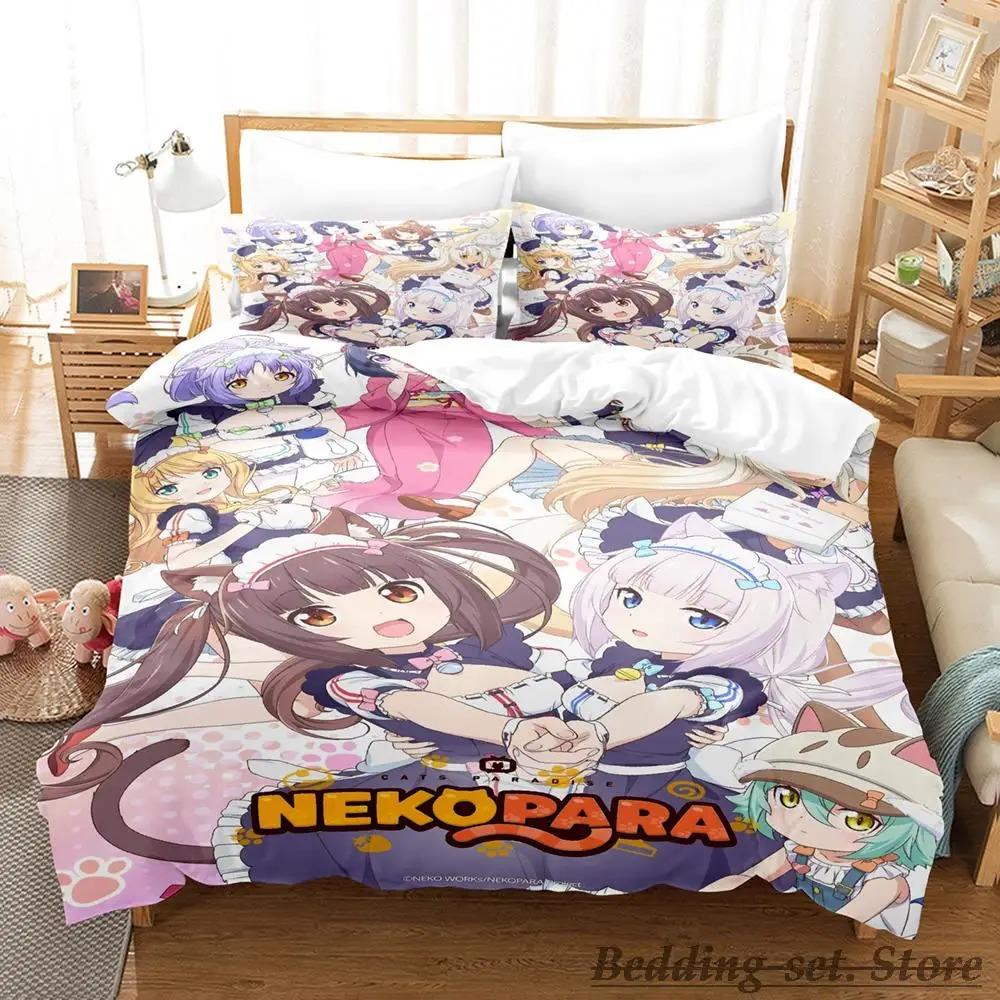 Каваий комплект постельного белья Nekopara Односпальный Полуторный Двуспальный Кинг-сайз Комплект для кровати Взрослый Детский Спальня Комплекты пододеяльников Аниме постельное белье Кровать