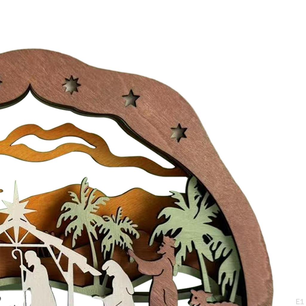 Christmas Nativity Scene Ornament, Wooden Carved Jesus Creative Crafts, Religious