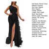 Women Evening Dress One Shoulder Sleeveless Shiny Sequin Padded Feather Decor High