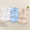 Toddler Baby 2Pcs Summer Outfits 6M 12M 18M 24M 3Y Short Sleeve Button Down Lapel Shirt + Shorts Set