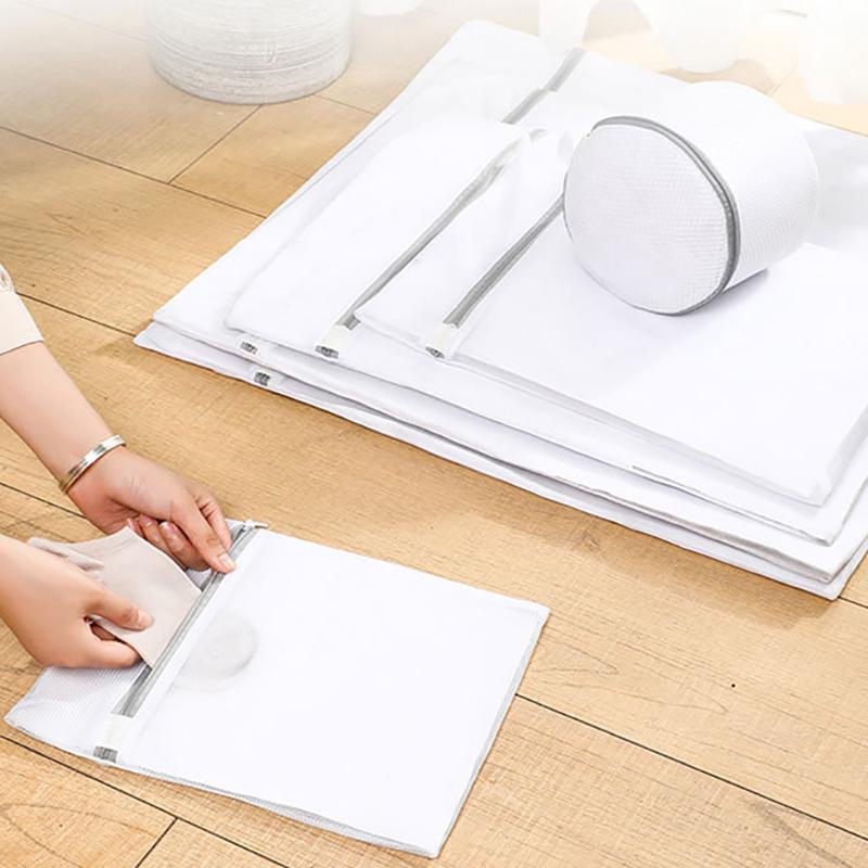 White Durable Large Washing Laundry Bag Mesh Organizer Net Dirty Bra Socks Underwear Shoe Storag Wash Machine Cover Clothes