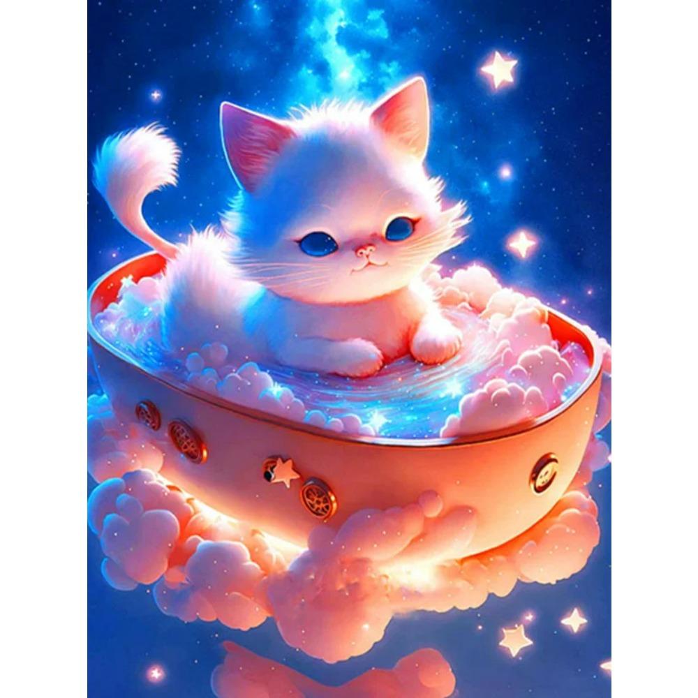 Алмазная картина Full Drill Art Розовый дом Животное Круглая алмазная живопись Ручная работа Звезда Кот Diy Алмазная мозаика Картина Украшение дома