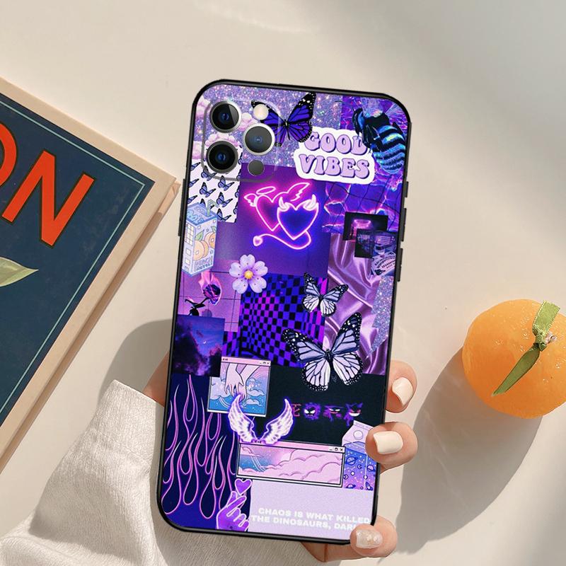 Фиолетовый эстетичный чехол Funda для iPhone 16 Pro Max 14 11 12 13 15 Pro Max Mini XR 16e 15 16 Plus.