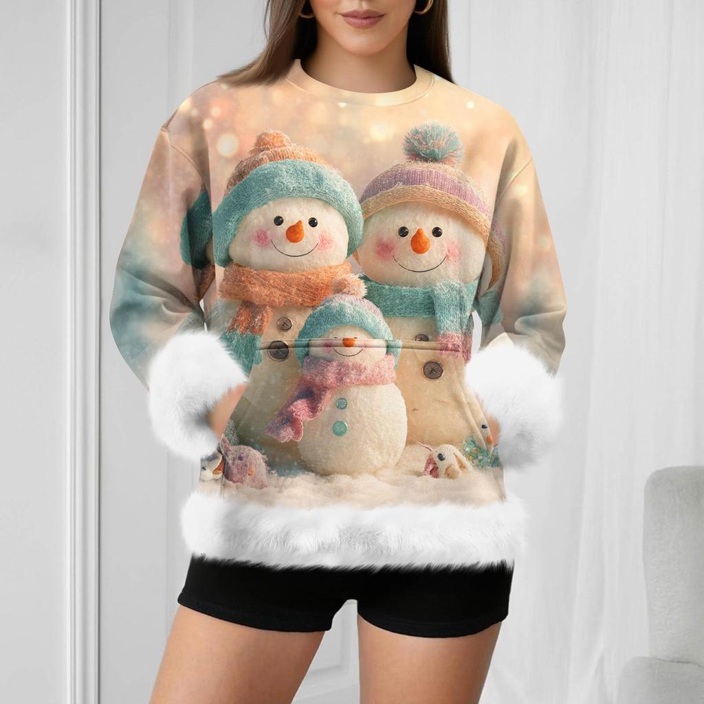 Женский повседневный свитшот с длинными рукавами и принтом снеговика на Рождество